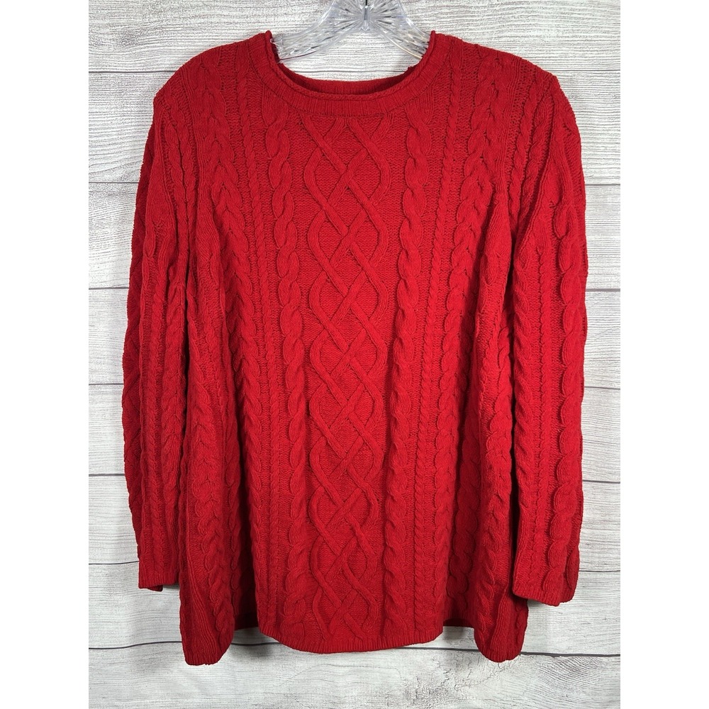 J. JILL Bright Red Cable Detail Chenille Long Sleeve Sweater size Medium